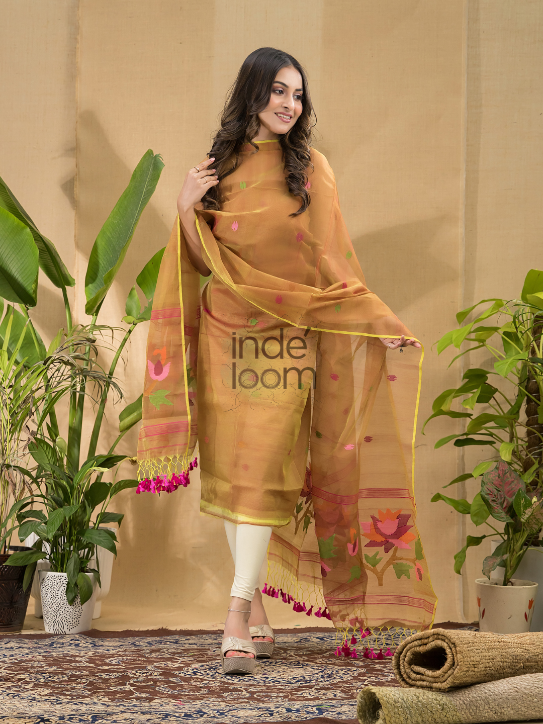 Peanut Brown Jamdani 2-Piece Set Kurti & Dupatta (UNSTITCHED) -702