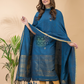 Classic Blue Organic Linen 2-Piece Set Kurti & Dupatta (UNSTITCHED) -084