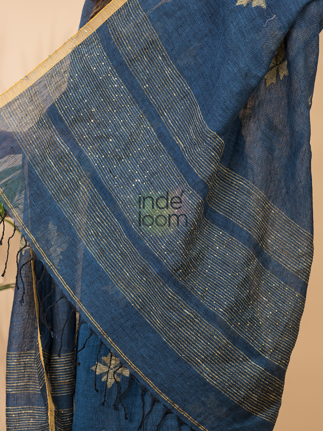Classic Blue Linen X Linen 2 -Piece Set Kurti & Dupatta (UNSTITCHED) -086