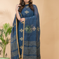 Classic Blue Linen X Linen 2 -Piece Set Kurti & Dupatta (UNSTITCHED) -086