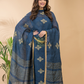 Classic Blue Linen X Linen 2 -Piece Set Kurti & Dupatta (UNSTITCHED) -086