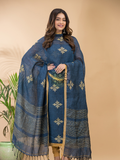 Classic Blue Linen X Linen 2 -Piece Set Kurti & Dupatta (UNSTITCHED) -086