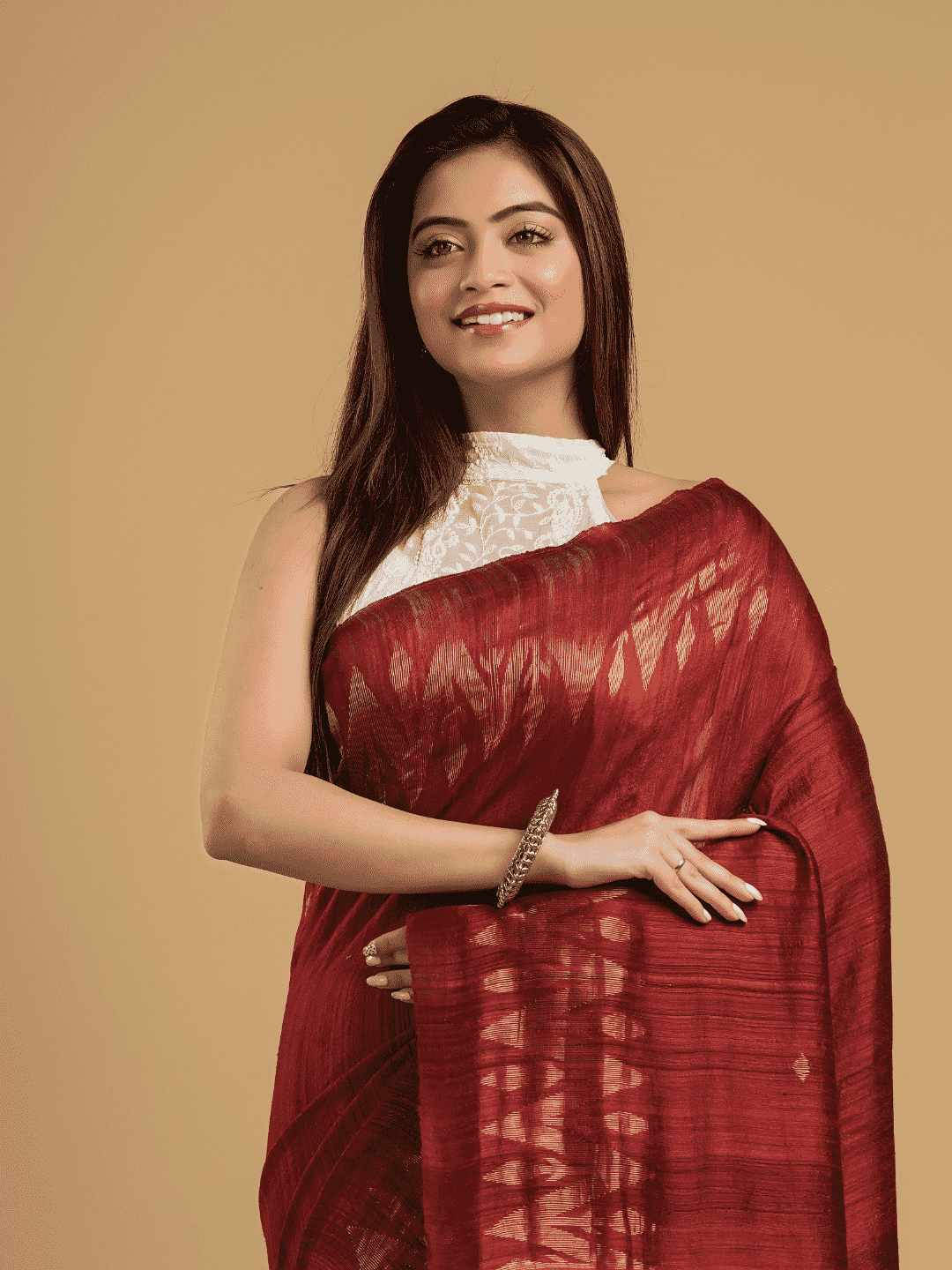 Blood Red Matka Silk Jamdani Saree - 050 - indeloom