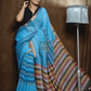 Handloom Linen Checks Saree with Indigo Blue-013 - indeloom