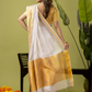Pure Handloom Linen Saree | Pearl White  and White  | Half and Half style with Contrast Border