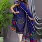 Indigo Blue Cotton Silk Jamdani 2-Piece Set Kurti & Dupatta (UNSTITCHED) - 108