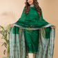Dark Green Muslin Cotton X Baluchari 2-Piece Set Kurti & Dupatta (UNSTITCHED) - 069