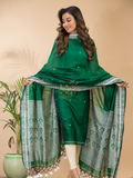 Dark Green Muslin Cotton X Baluchari 2-Piece Set Kurti & Dupatta (UNSTITCHED) - 069