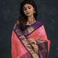 Pure Handloom Korvai Saree | Hot Pink and Golden Blue