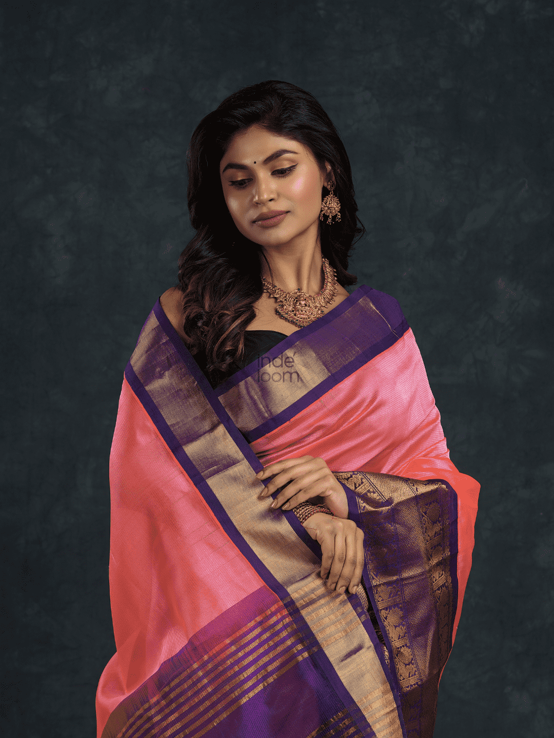 Pure Handloom Korvai Saree | Hot Pink and Golden Blue