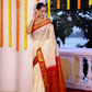 Pure Handloom Korvai Saree | Cream White and Red