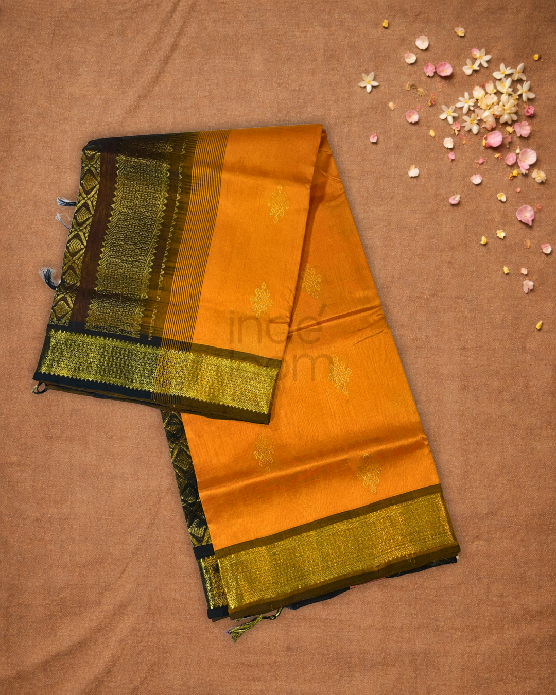 Handloom Korvai Silk Cotton Saree  |  Tangerine Orange