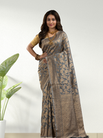 Chanderi Silk Floral Saree in Grey (Precision Looms) -004