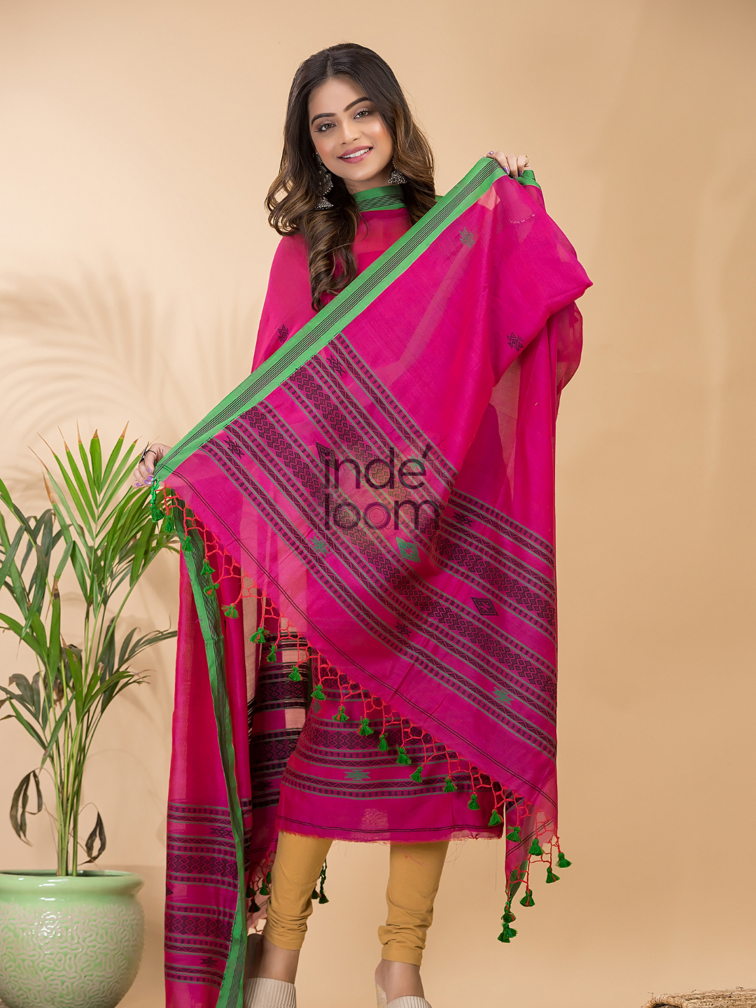 Dark Pink Mercerized Cotton 2-Piece Set Kurti & Dupatta (UNSTITCHED) -090