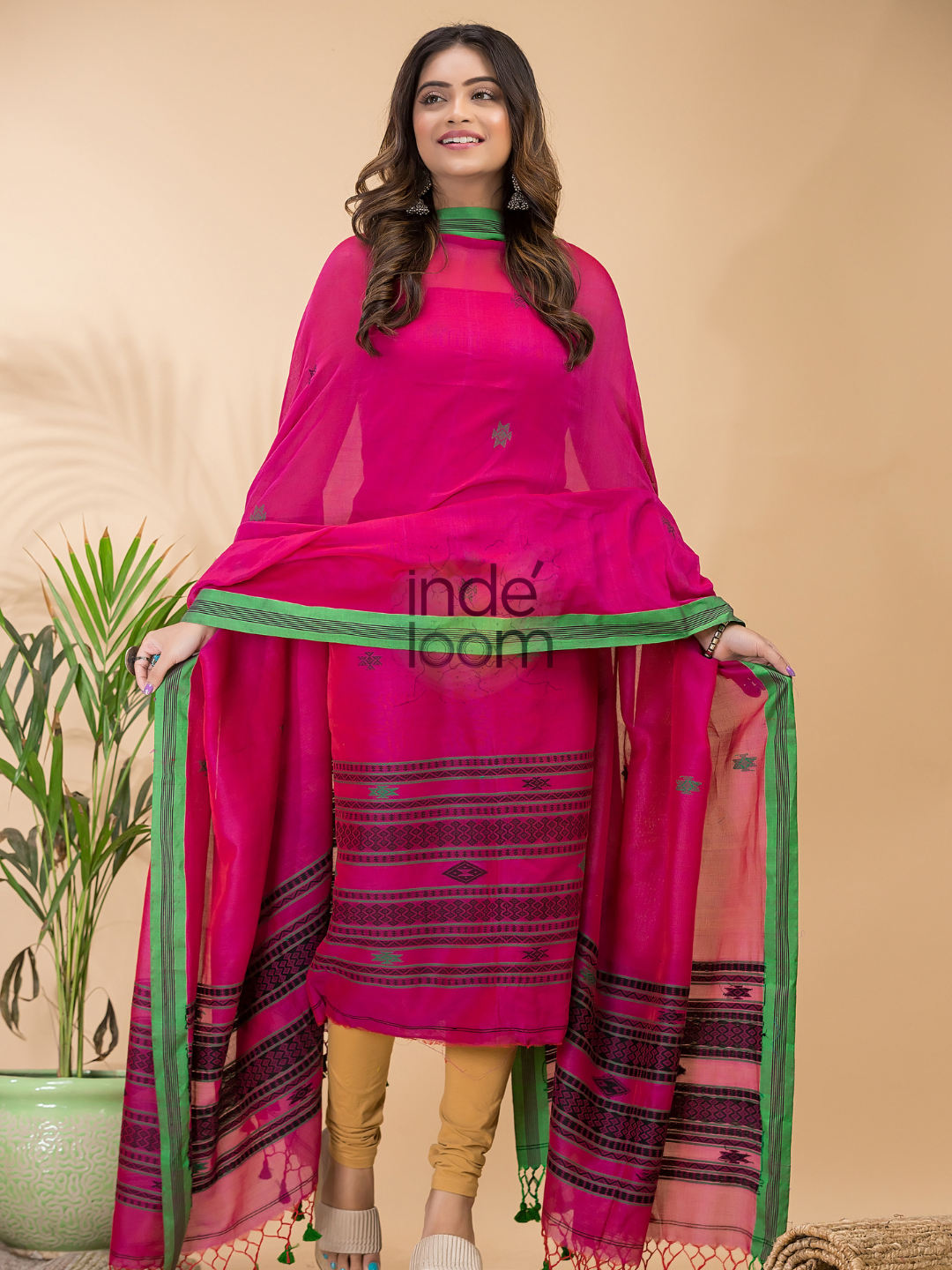 Dark Pink Mercerized Cotton 2-Piece Set Kurti & Dupatta (UNSTITCHED) -090
