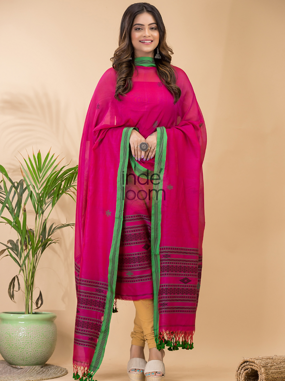 Dark Pink Mercerized Cotton 2-Piece Set Kurti & Dupatta (UNSTITCHED) -090
