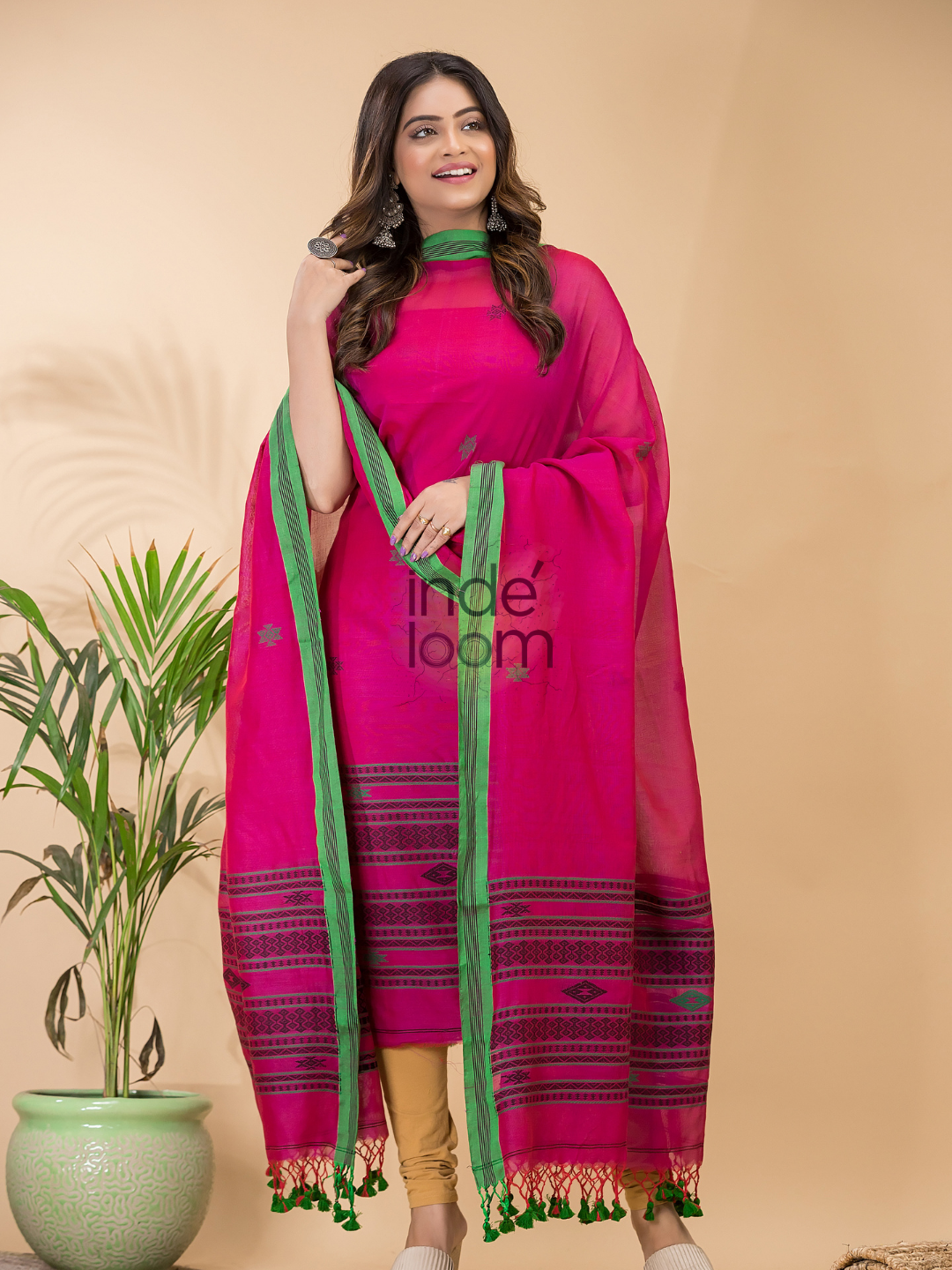 Dark Pink Mercerized Cotton 2-Piece Set Kurti & Dupatta (UNSTITCHED) -090