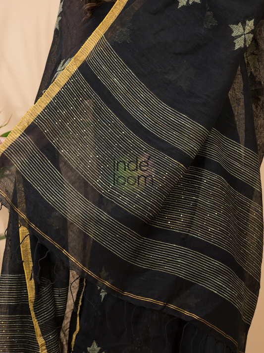 Coal Black Linen X Linen 2-Piece Set Kurti & Dupatta (UNSTITCHED) -091