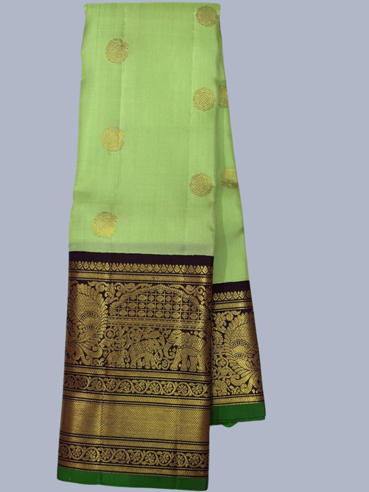 Pure Handwoven Gadwal Silk Saree With Lemon Green -008