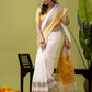 Pure Handloom Linen Saree | Pearl White  and White  | Half and Half style with Contrast Border