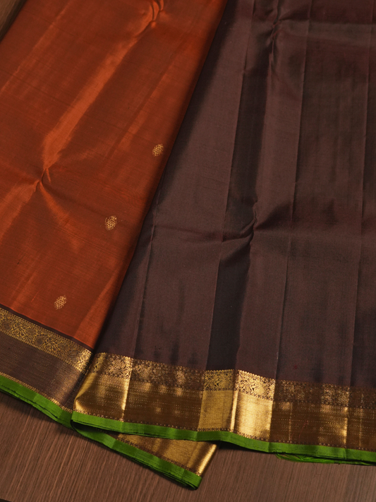Silk Mark Certified Handloom Kanjivaram Silk Saree  |  Rust Orange