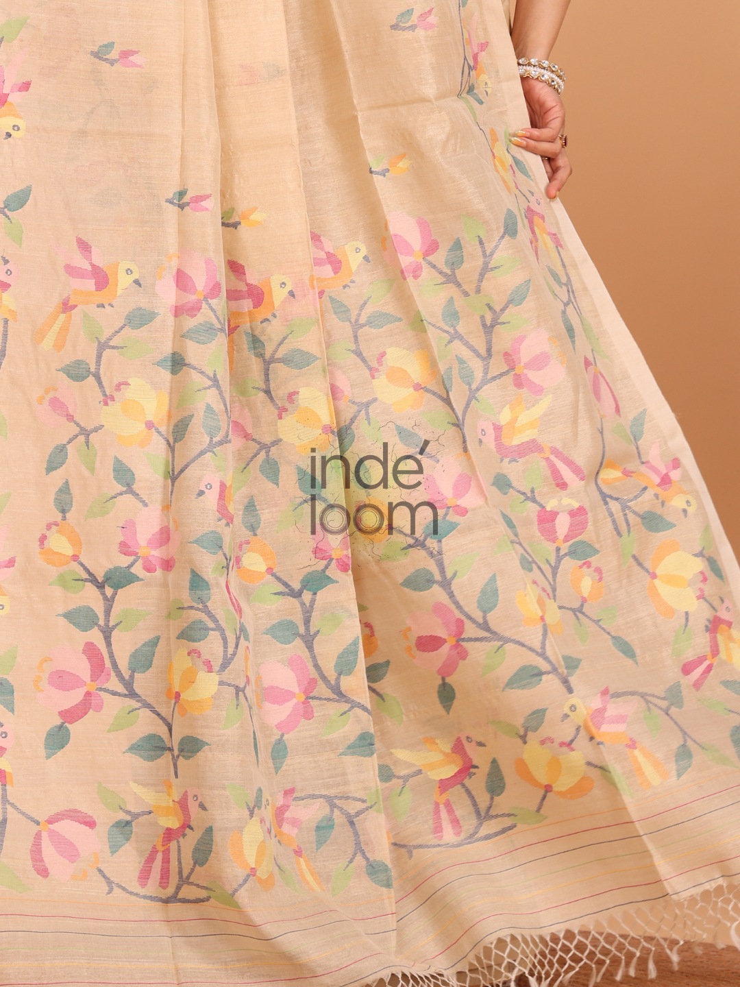 Tussar Silk Jamdani Saree With Pale Brown - 139