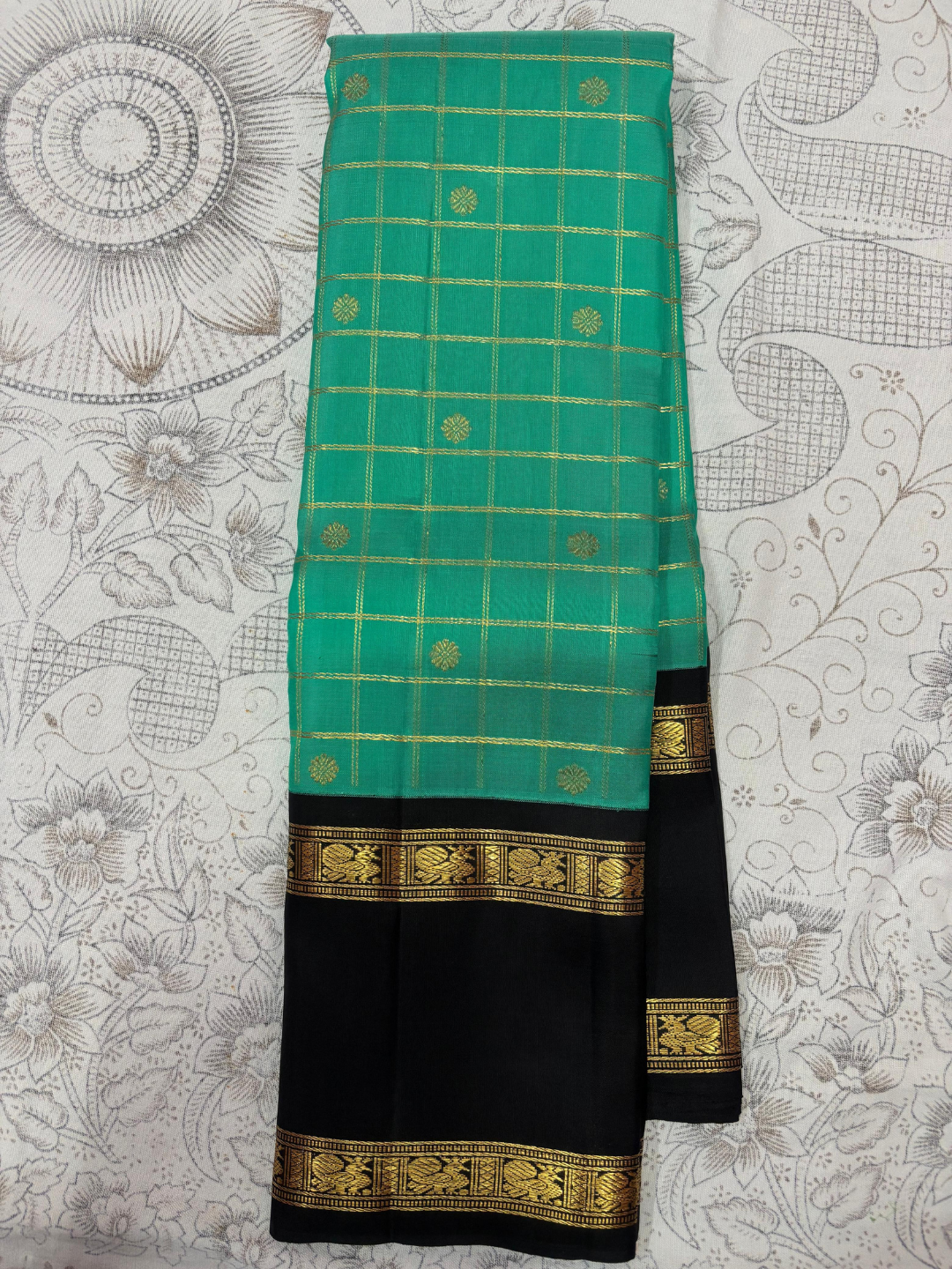 Pure Handwoven Gadwal Silk Saree With Teal Green - 031