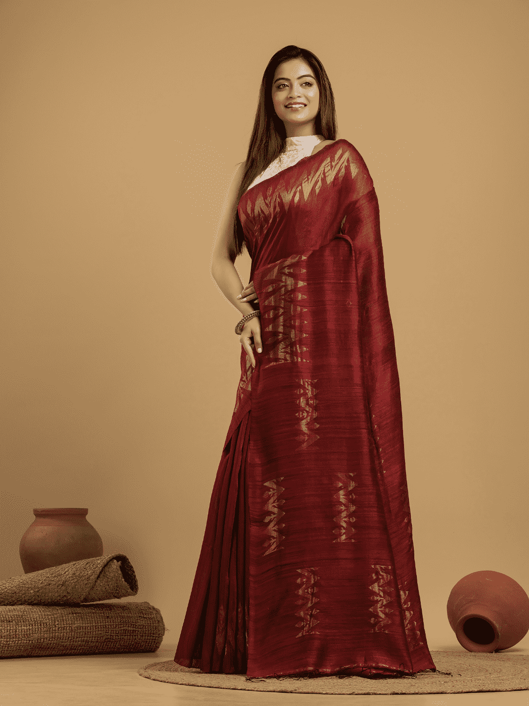 Blood Red Matka Silk Jamdani Saree - 050 - indeloom
