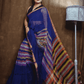 Handloom Linen Checks Saree with Blue and Multicolor Stripes Pallu-014 - indeloom