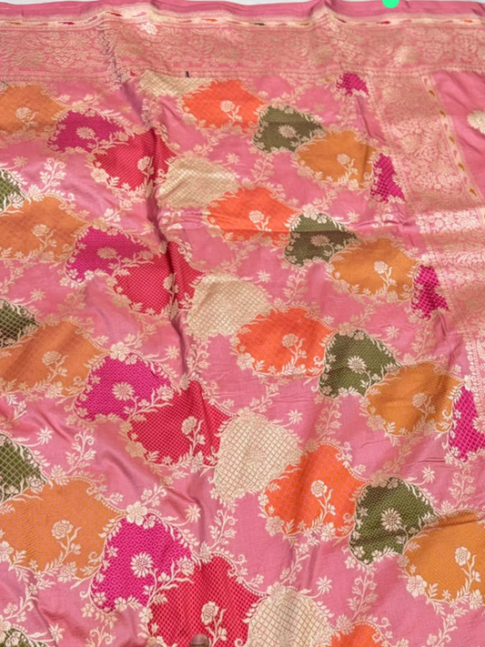 Exclusive Pure Ektara Benarasi Kora Jamdani saree | Coral Pink