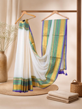 Pure Handloom Mul Cotton Saree | Pearl White