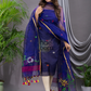 Indigo Blue Cotton Silk Jamdani 2-Piece Set Kurti & Dupatta (UNSTITCHED) - 108