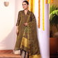 Olive Green Tissue Linen Jamdani 2-Piece Set Kurti & Dupatta (UNSTITCHED) - 316