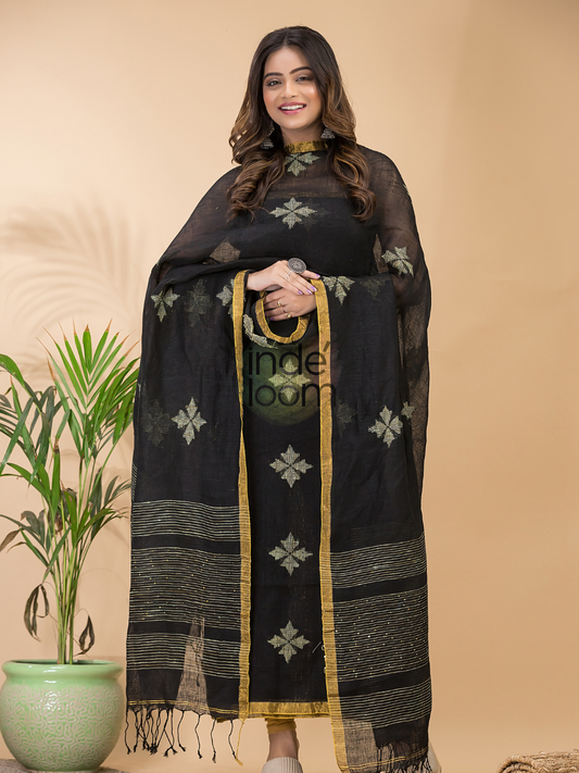 Coal Black 2-Piece Set Kurti & Dupatta (UNSTITCHED) -091