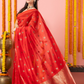Handwoven Chanderi Silk Saree | Classic Red