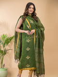 Jungle Green Linen X Linen 2-Piece Set Kurti & Dupatta (UNSTITCHED) - 092