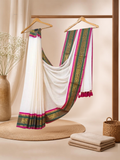 Pure Handloom Mul Cotton Saree | Pearl White