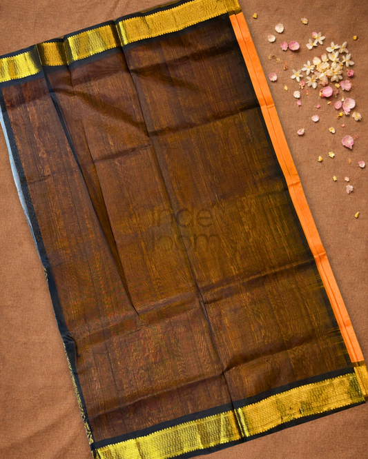 Handloom Korvai Silk Cotton Saree  |  Tangerine Orange