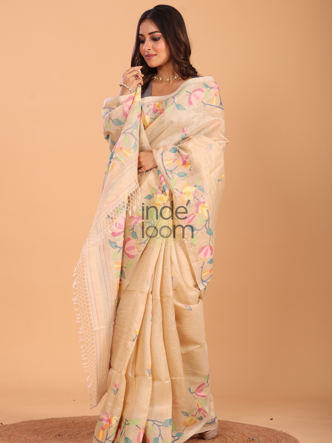 Tussar Silk Jamdani Saree With Pale Brown - 139