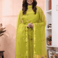 Lime Green Paithani Muslin Jamdani 2-Piece Set Kurti & Dupatta (UNSTITCHED) -591 - indeloom