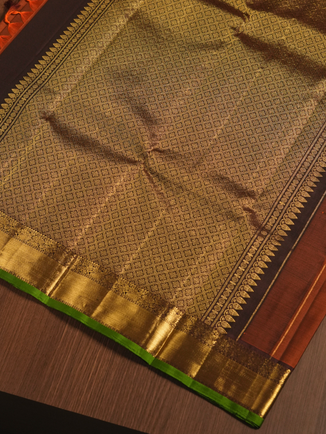 Kanjivaram Saree in Rust Orange with green border