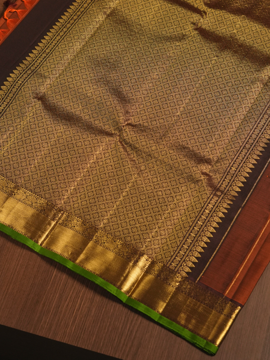 Silk Mark Certified Handloom Kanjivaram Silk Saree  |  Rust Orange