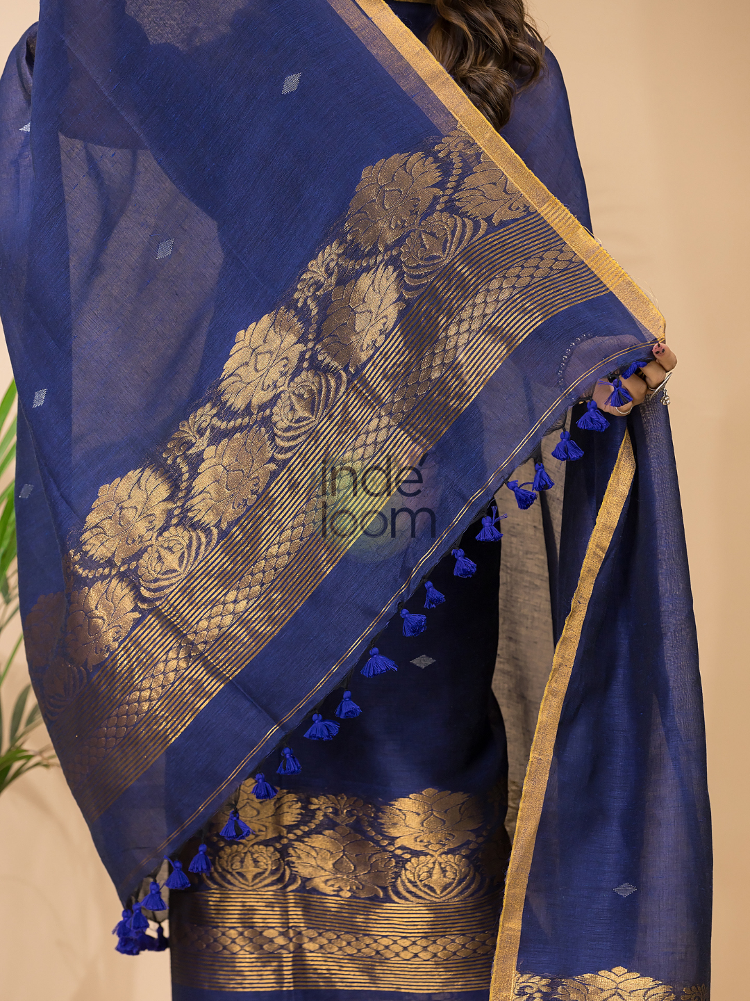 Berry Blue  Cotton Linen 2-Piece Set Kurti & Dupatta (UNSTITCHED) - 119