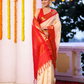 Pure Handloom Korvai Saree | Ivory White and Red