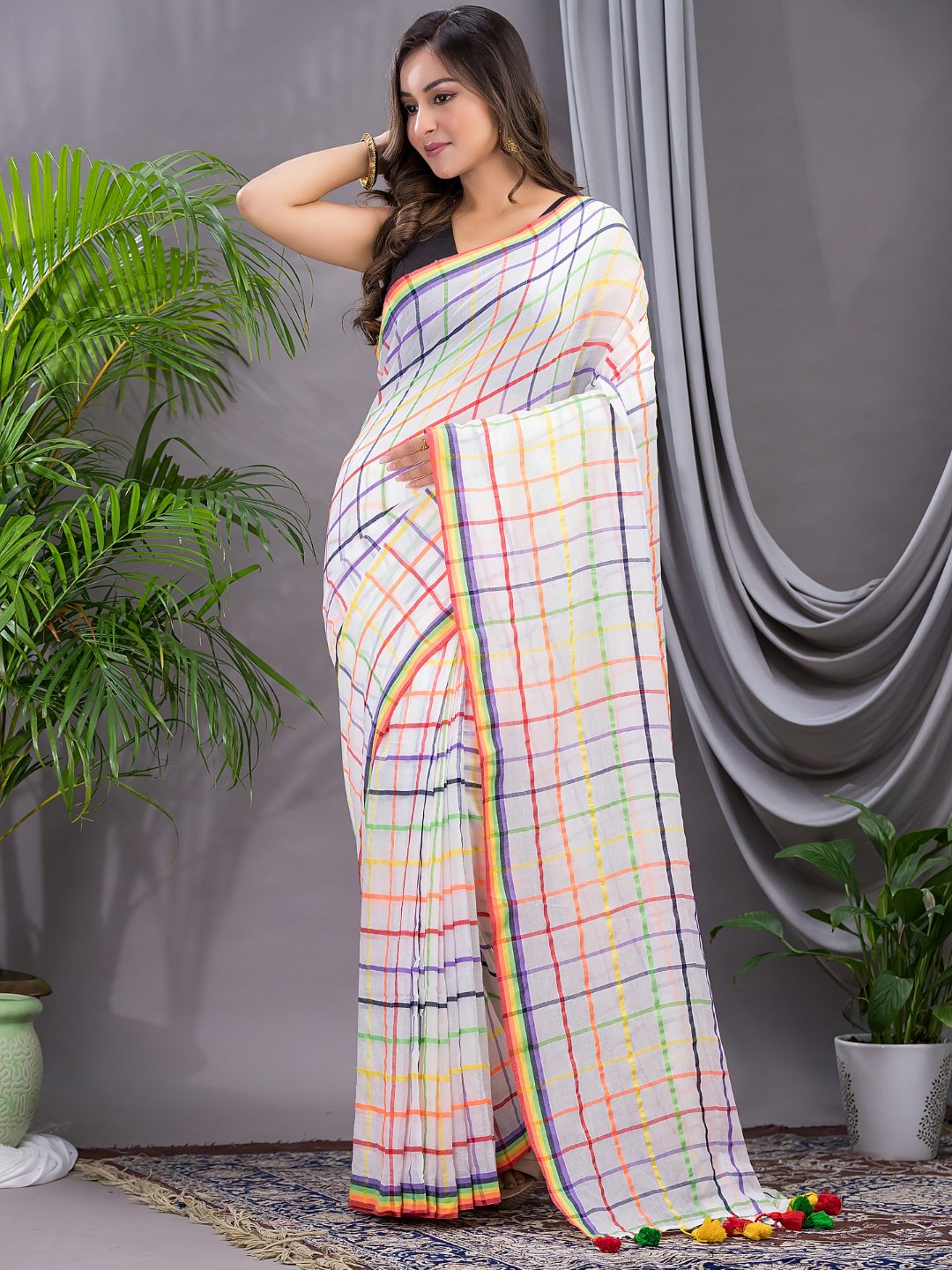 Handloom Khadi Cotton Saree With Cream White - 005