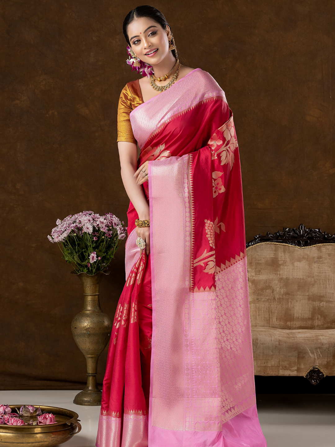 Classic Benarasi Semi Silk Saree | Classic Red