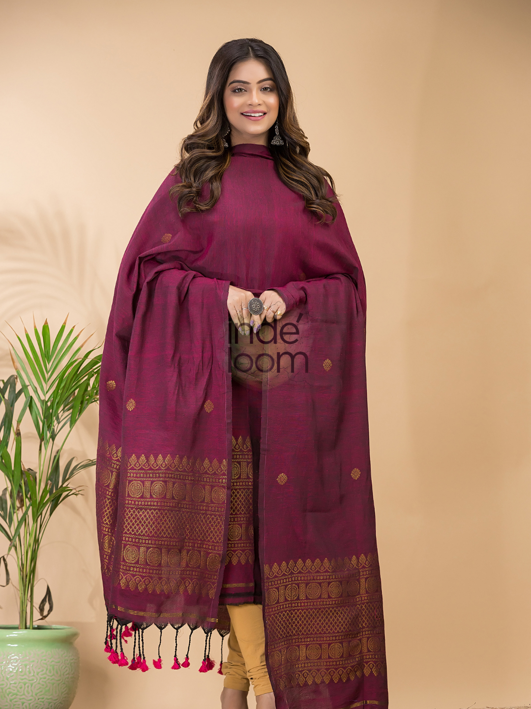 Dark Pink Organic Linen 2-Piece Set Kurti & Dupatta (UNSTITCHED) -093