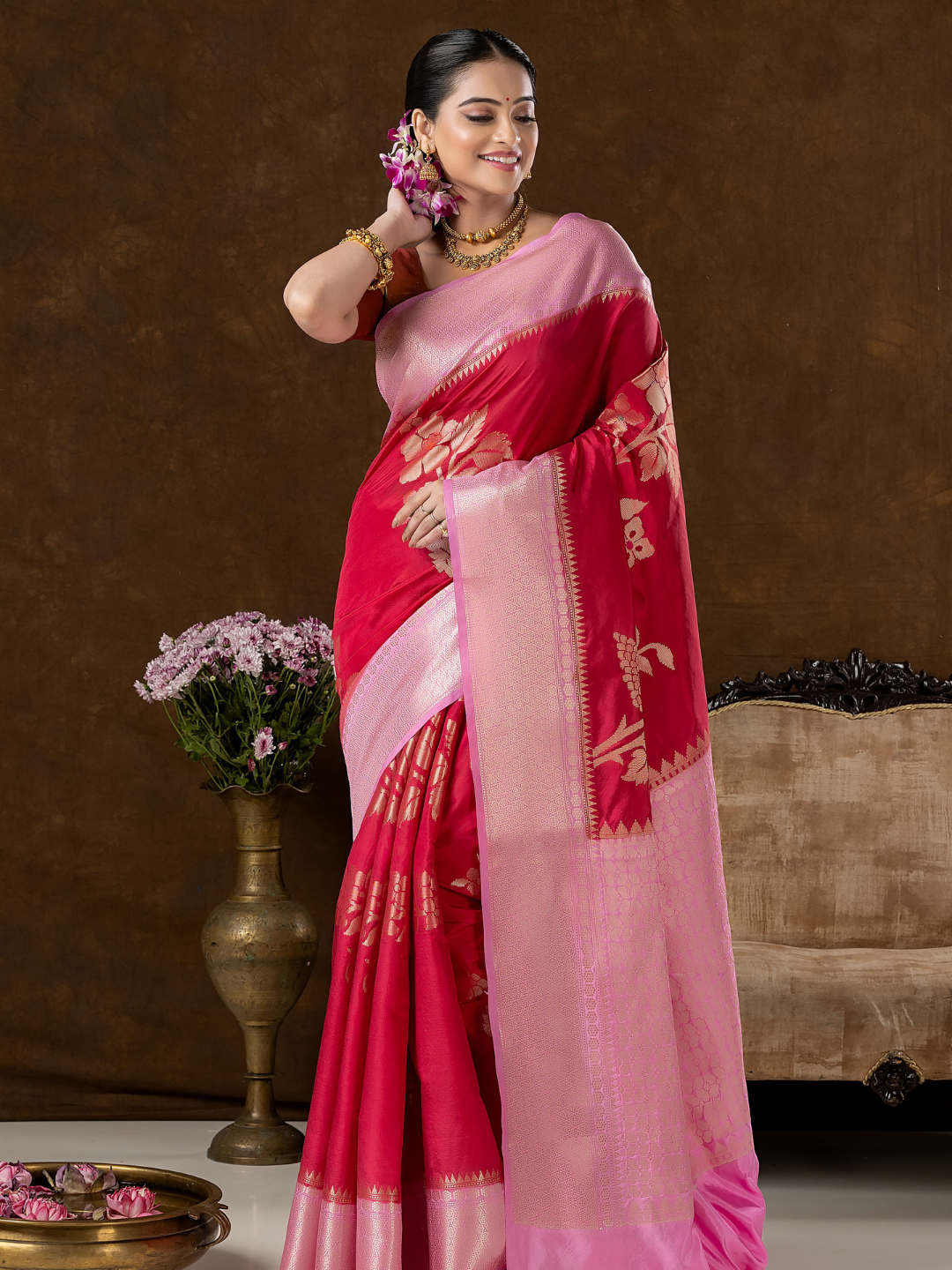 Classic Benarasi Semi Silk Saree | Classic Red