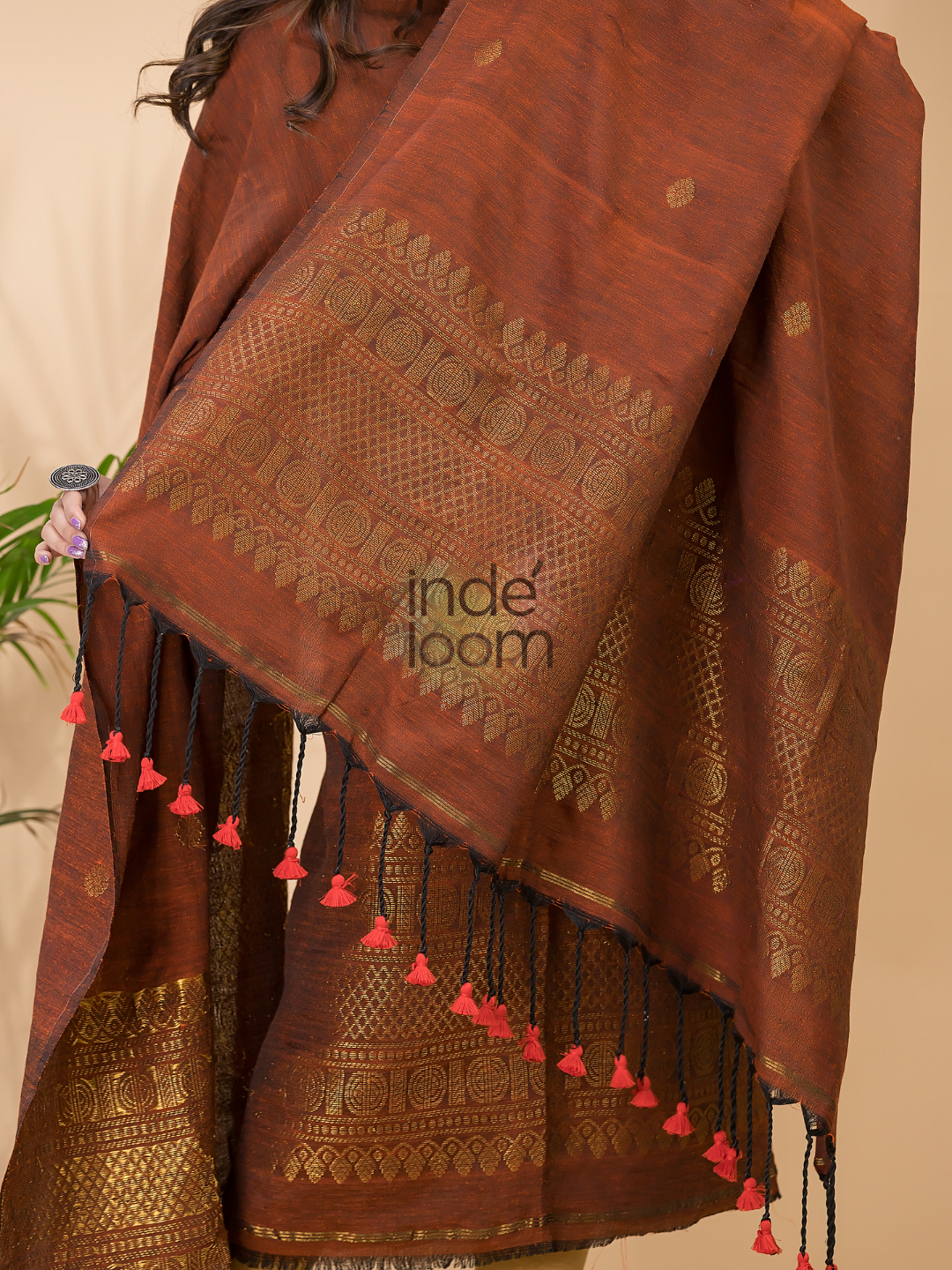 Medium Brown Organic Linen 2-Piece Set Kurti & Dupatta (UNSTITCHED) -088
