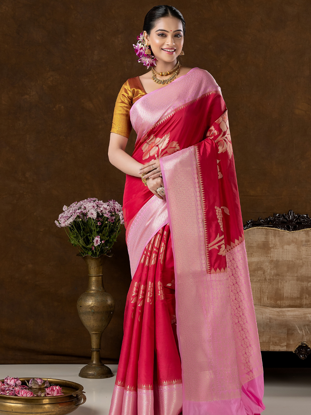 Classic Benarasi Semi Silk Saree | Classic Red
